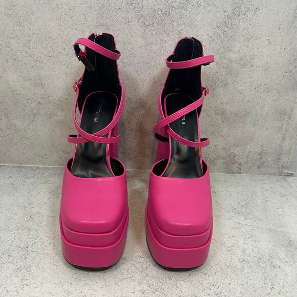 ALICEPUB Women's Chunky Platform Heels Ankle Strap Square Toe Size 8.5 - Picture 8 of 12